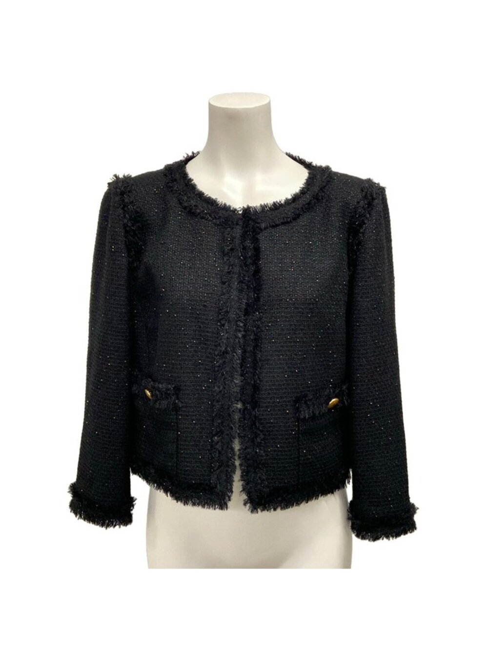 Chanel Jacket M Black Bronze Tweed Wool 38